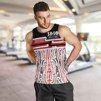 Personalised Toitu Te Tiriti Aotearoa 1840 Men Tank Top Red Kowhaiwhai Puhoro - Polynesian Pride