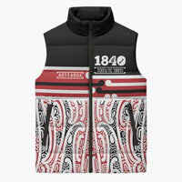 Personalised Toitu Te Tiriti Aotearoa 1840 Sleeveless Puffer Jacket Red Kowhaiwhai Puhoro - Polynesian Pride