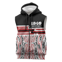Personalised Toitu Te Tiriti Aotearoa 1840 Sleeveless Zip Hoodie Red Kowhaiwhai Puhoro - Polynesian Pride