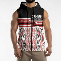 Personalised Toitu Te Tiriti Aotearoa 1840 Sleeveless Zip Hoodie Red Kowhaiwhai Puhoro - Polynesian Pride