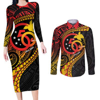 Papua New Guinea Tribal Tattoo Couples Matching Long Sleeve Bodycon Dress and Long Sleeve Button Shirt 50th Independence Anniversary