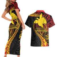 Papua New Guinea Tribal Tattoo Couples Matching Short Sleeve Bodycon Dress and Hawaiian Shirt 50th Independence Anniversary