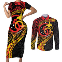 Papua New Guinea Tribal Tattoo Couples Matching Short Sleeve Bodycon Dress and Long Sleeve Button Shirt 50th Independence Anniversary