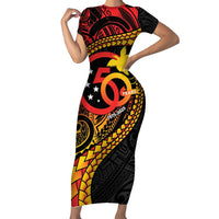 Papua New Guinea Tribal Tattoo Short Sleeve Bodycon Dress 50th Independence Anniversary
