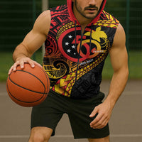 Papua New Guinea Tribal Tattoo Sleeveless Zip Hoodie 50th Independence Anniversary - Polynesian Pride