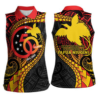 Papua New Guinea Tribal Tattoo Women Sleeveless Polo Shirt 50th Independence Anniversary