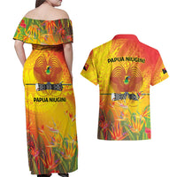 Papua New Guinea Unity in Diversity Couples Matching Off Shoulder Maxi Dress and Hawaiian Shirt 50th Indipendens Papua Niugini