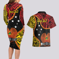 Personalised Papua New Guinea 49th Anniversary Couples Matching Long Sleeve Bodycon Dress and Hawaiian Shirt Hapi De bilong Indipendens Papua Niugini LT9 - Polynesian Pride