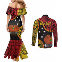 Personalised Papua New Guinea 49th Anniversary Couples Matching Mermaid Dress and Long Sleeve Button Shirt Hapi De bilong Indipendens Papua Niugini LT9 - Polynesian Pride
