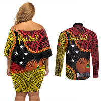 Personalised Papua New Guinea 49th Anniversary Couples Matching Off Shoulder Short Dress and Long Sleeve Button Shirt Hapi De bilong Indipendens Papua Niugini LT9 - Polynesian Pride