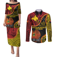 Personalised Papua New Guinea 49th Anniversary Couples Matching Puletasi and Long Sleeve Button Shirt Hapi De bilong Indipendens Papua Niugini