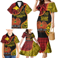 Personalised Papua New Guinea 49th Anniversary Family Matching Mermaid Dress and Hawaiian Shirt Hapi De bilong Indipendens Papua Niugini