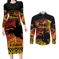Personalised Papua New Guinea 49th Anniversary Couples Matching Long Sleeve Bodycon Dress and Long Sleeve Button Shirt Bird of Paradise Unity In Diversity