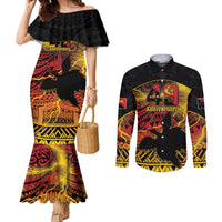 Personalised Papua New Guinea 49th Anniversary Couples Matching Mermaid Dress and Long Sleeve Button Shirt Bird of Paradise Unity In Diversity