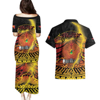 Personalised Papua New Guinea 49th Anniversary Couples Matching Puletasi and Hawaiian Shirt Bird of Paradise Unity In Diversity LT9 - Polynesian Pride