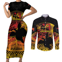 Personalised Papua New Guinea 49th Anniversary Couples Matching Short Sleeve Bodycon Dress and Long Sleeve Button Shirt Bird of Paradise Unity In Diversity