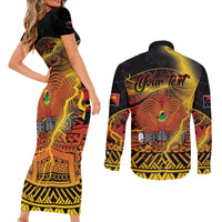 Personalised Papua New Guinea 49th Anniversary Couples Matching Short Sleeve Bodycon Dress and Long Sleeve Button Shirt Bird of Paradise Unity In Diversity
