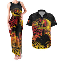 Personalised Papua New Guinea 49th Anniversary Couples Matching Tank Maxi Dress and Hawaiian Shirt Bird of Paradise Unity In Diversity