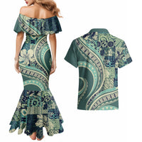Hawaiian Hibiscus Tribal Vintage Motif Couples Matching Mermaid Dress and Hawaiian Shirt Ver 1 LT9 - Polynesian Pride