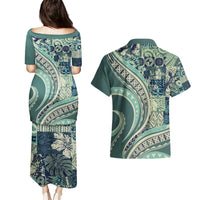 Hawaiian Hibiscus Tribal Vintage Motif Couples Matching Puletasi and Hawaiian Shirt Ver 1 LT9 - Polynesian Pride