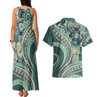 Hawaiian Hibiscus Tribal Vintage Motif Couples Matching Tank Maxi Dress and Hawaiian Shirt Ver 1 LT9 - Polynesian Pride