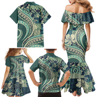 Hawaiian Hibiscus Tribal Vintage Motif Family Matching Mermaid Dress and Hawaiian Shirt Ver 1