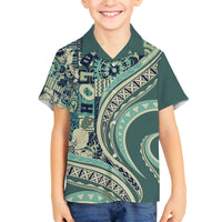 Hawaiian Hibiscus Tribal Vintage Motif Family Matching Off Shoulder Maxi Dress and Hawaiian Shirt Ver 1