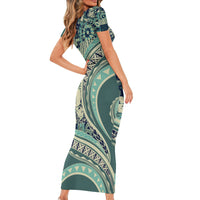 Hawaiian Hibiscus Tribal Vintage Motif Family Matching Short Sleeve Bodycon Dress and Hawaiian Shirt Ver 1