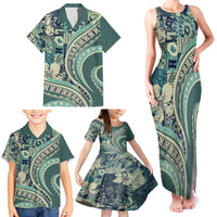 Hawaiian Hibiscus Tribal Vintage Motif Family Matching Tank Maxi Dress and Hawaiian Shirt Ver 1