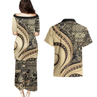 Hawaiian Hibiscus Tribal Vintage Motif Couples Matching Puletasi and Hawaiian Shirt Ver 2 LT9 - Polynesian Pride