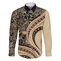 Hawaiian Hibiscus Tribal Vintage Motif Family Matching Off The Shoulder Long Sleeve Dress and Hawaiian Shirt Ver 2