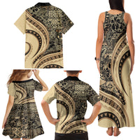 Hawaiian Hibiscus Tribal Vintage Motif Family Matching Tank Maxi Dress and Hawaiian Shirt Ver 2