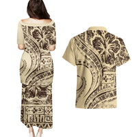 Hawaiian Hibiscus Tribal Vintage Motif Couples Matching Puletasi and Hawaiian Shirt Ver 3 LT9 - Polynesian Pride