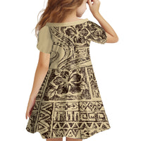Hawaiian Hibiscus Tribal Vintage Motif Family Matching Long Sleeve Bodycon Dress and Hawaiian Shirt Ver 3