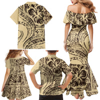 Hawaiian Hibiscus Tribal Vintage Motif Family Matching Mermaid Dress and Hawaiian Shirt Ver 3