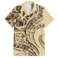 Hawaiian Hibiscus Tribal Vintage Motif Family Matching Summer Maxi Dress and Hawaiian Shirt Ver 3 LT9 Dad's Shirt - Short Sleeve Beige - Polynesian Pride