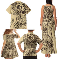 Hawaiian Hibiscus Tribal Vintage Motif Family Matching Tank Maxi Dress and Hawaiian Shirt Ver 3
