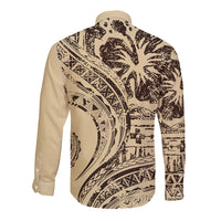 Hawaiian Hibiscus Tribal Vintage Motif Long Sleeve Button Shirt Ver 3