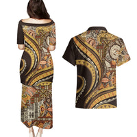 Hawaiian Hibiscus Tribal Vintage Motif Couples Matching Puletasi and Hawaiian Shirt Ver 4 LT9 - Polynesian Pride