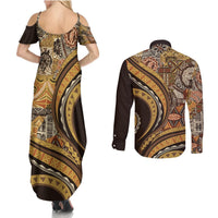 Hawaiian Hibiscus Tribal Vintage Motif Couples Matching Summer Maxi Dress and Long Sleeve Button Shirt Ver 4 LT9 - Polynesian Pride
