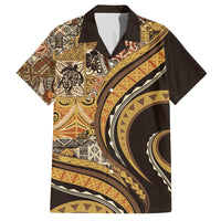 Hawaiian Hibiscus Tribal Vintage Motif Family Matching Puletasi and Hawaiian Shirt Ver 4 LT9 Dad's Shirt - Short Sleeve Gold - Polynesian Pride