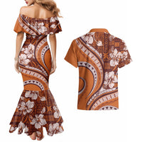 Hawaiian Hibiscus Tribal Vintage Motif Couples Matching Mermaid Dress and Hawaiian Shirt Ver 5 LT9 - Polynesian Pride