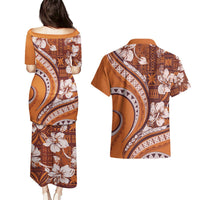Hawaiian Hibiscus Tribal Vintage Motif Couples Matching Puletasi and Hawaiian Shirt Ver 5 LT9 - Polynesian Pride