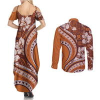 Hawaiian Hibiscus Tribal Vintage Motif Couples Matching Summer Maxi Dress and Long Sleeve Button Shirt Ver 5 LT9 - Polynesian Pride
