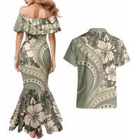 Hawaiian Hibiscus Tribal Vintage Motif Couples Matching Mermaid Dress and Hawaiian Shirt Ver 6 LT9 - Polynesian Pride