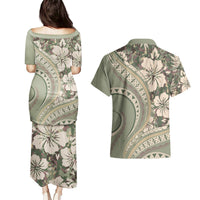 Hawaiian Hibiscus Tribal Vintage Motif Couples Matching Puletasi and Hawaiian Shirt Ver 6 LT9 - Polynesian Pride