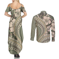 Hawaiian Hibiscus Tribal Vintage Motif Couples Matching Summer Maxi Dress and Long Sleeve Button Shirt Ver 6 LT9 - Polynesian Pride