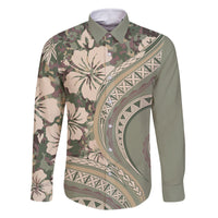 Hawaiian Hibiscus Tribal Vintage Motif Family Matching Off Shoulder Maxi Dress and Hawaiian Shirt Ver 6