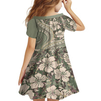 Hawaiian Hibiscus Tribal Vintage Motif Kid Short Sleeve Dress Ver 6 LT9 - Polynesian Pride