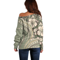 Hawaiian Hibiscus Tribal Vintage Motif Off Shoulder Sweater Ver 6